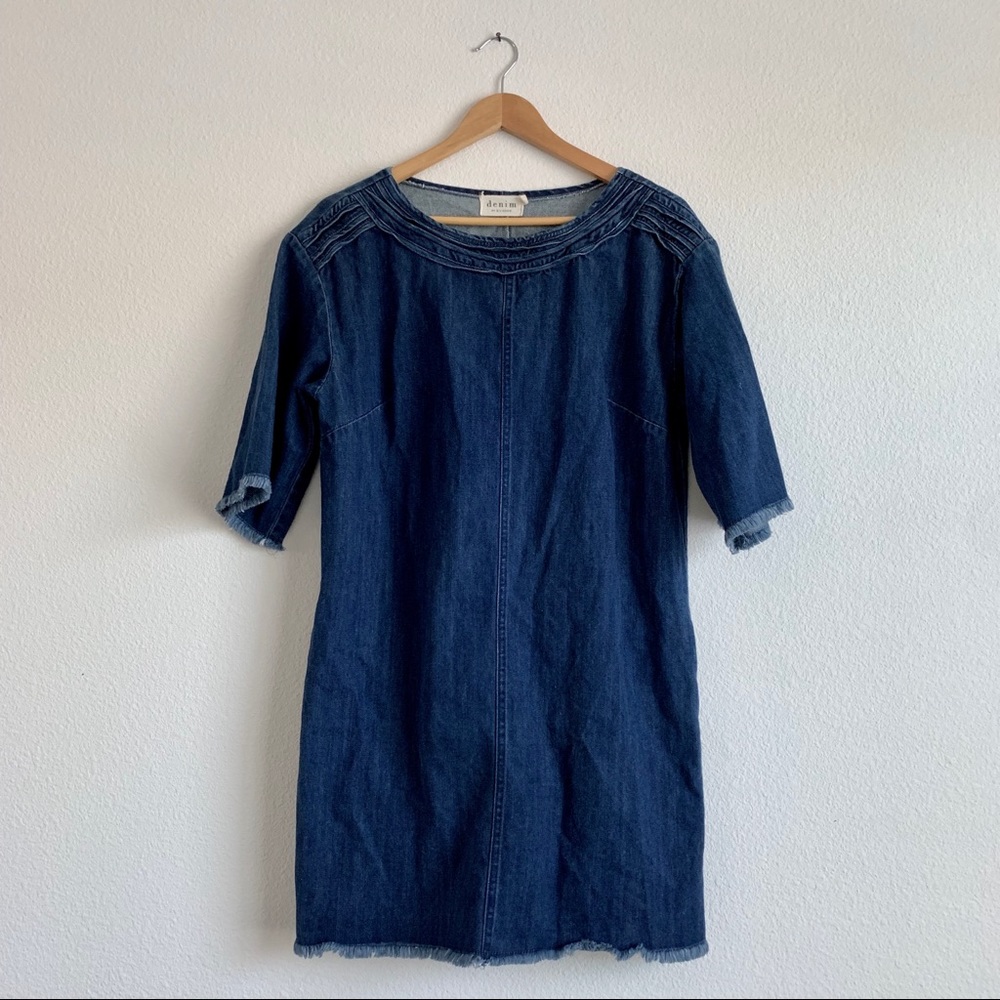 Dark Denim Frayed Shift Dress - Med